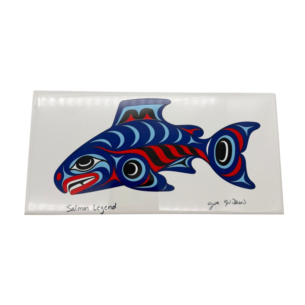 Joe Wilson Salmon Legend Ceramic Art Tile Signed Northwest Coast Indigenous Art